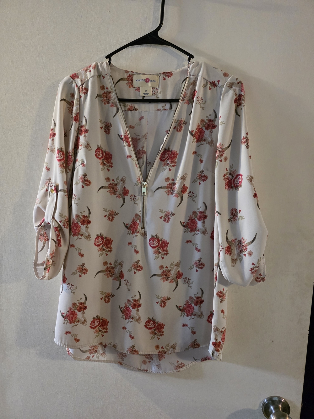 Wishful Park White Floral Zip-Front Blouse
